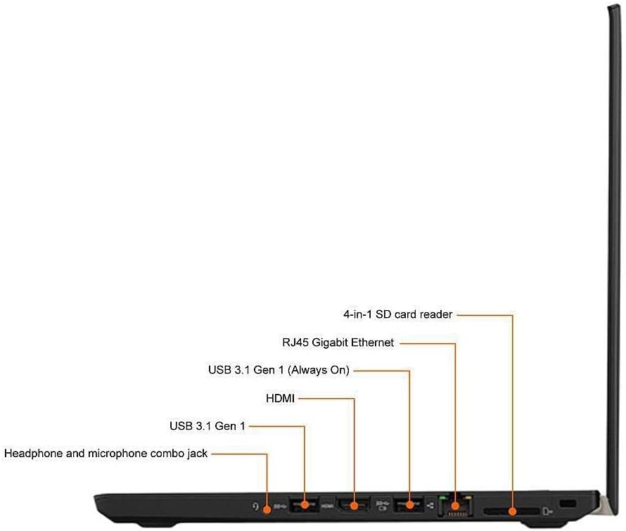 Lenovo ThinkPad T480 i5 7th Gen side view with ports